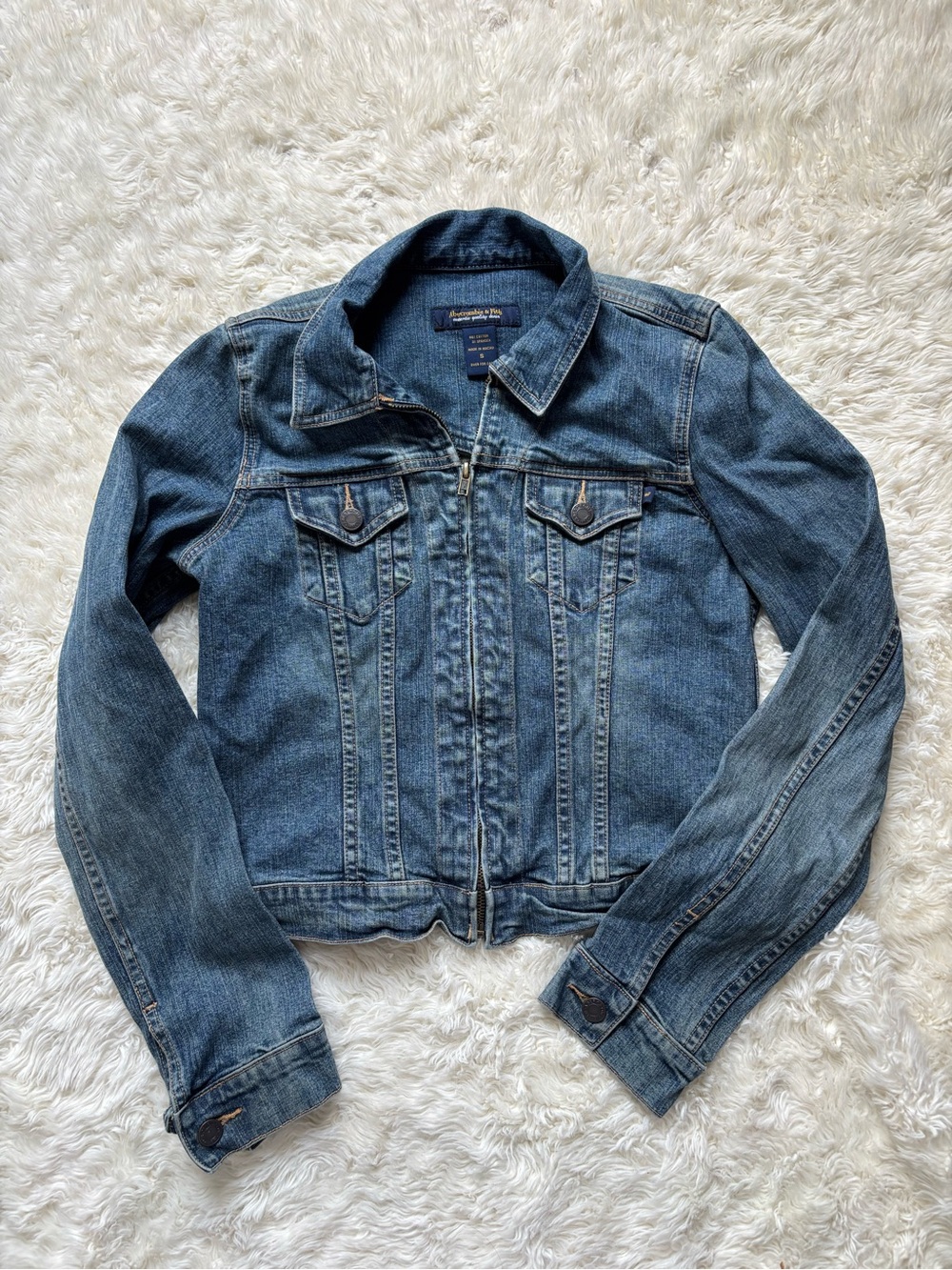 Y2K Abercrombie & Fitch Medium Wash Denim Zip Jacket - Blue